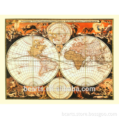 Cheap classical world map oil painting decoration from shenzhen China